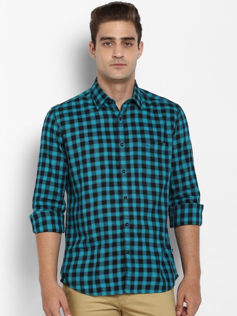 

Parx Men Blue & Sea Green Slim Fit Checked Casual Shirt