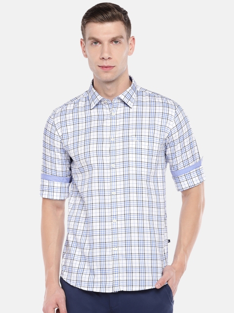 

Parx Men Blue & White Slim Fit Checked Casual Shirt