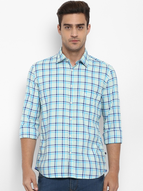 

Parx Men Blue & Green Slim Fit Checked Casual Shirt