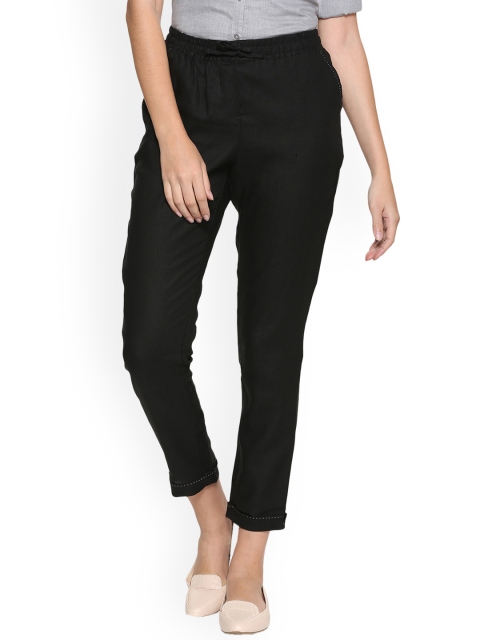 

Allen Solly Woman Black Regular Fit Solid Regular Trousers