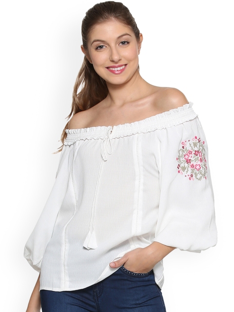 

Allen Solly Woman White Self Design Bardot Top