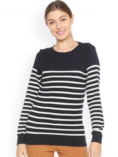 

Allen Solly Woman Navy Blue & White Striped Top