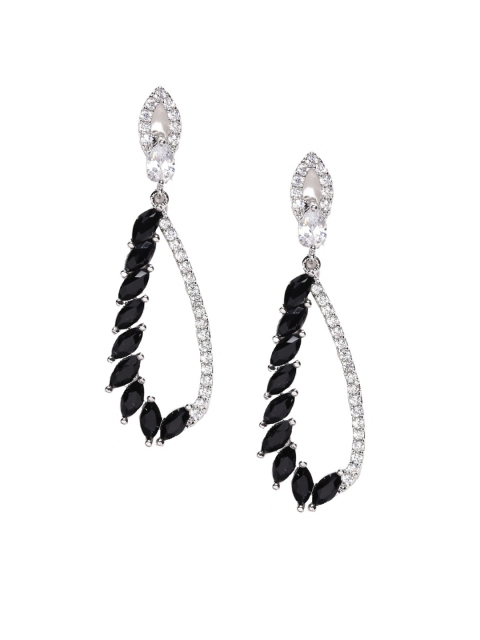 

OOMPH Silver-Toned & Black Teardrop Shaped Drop Earrings