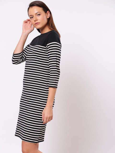 

ether Women Black & White Striped T-shirt Dress