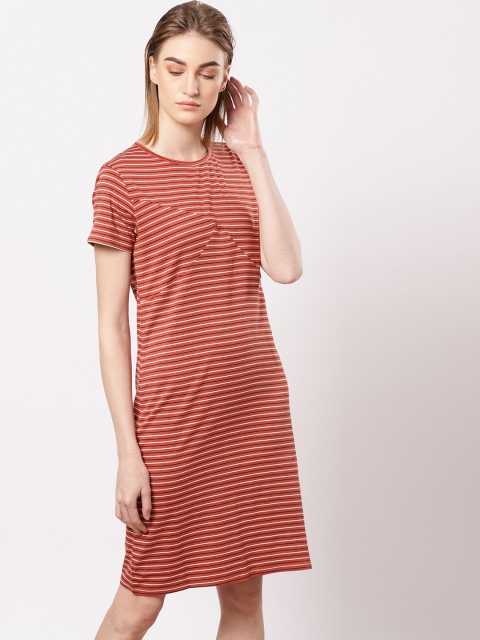 

ether Women Rust Orange Striped T-shirt Dress