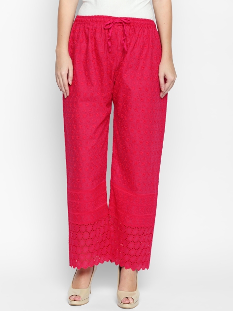 

Ishin Women Pink Self Design Straight Palazzos