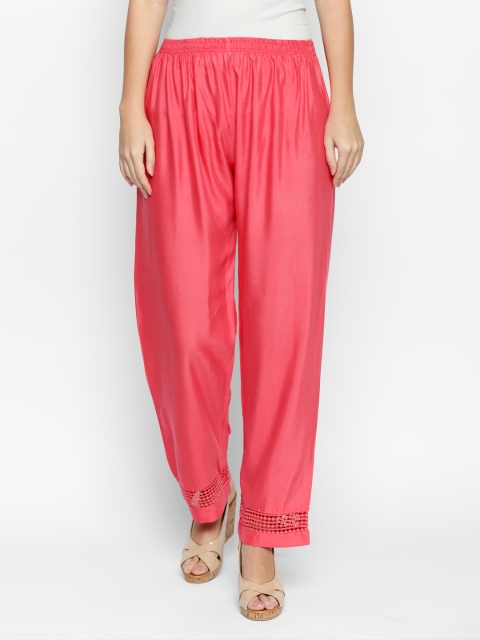 

Ishin Women Peach-Coloured Solid Straight Palazzos