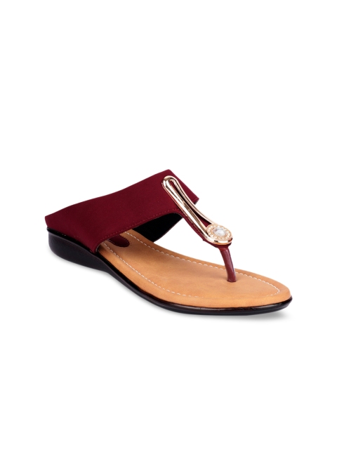 

Shoetopia Women Maroon Solid Synthetic Open Toe Flats