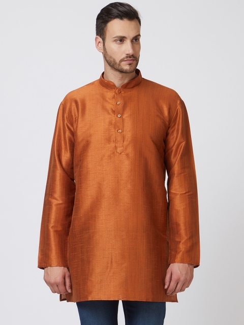 

Silk India Men Rust Woven Design Straight Kurta