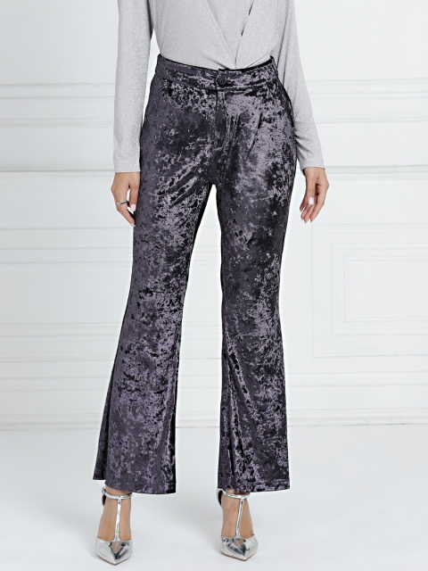 

all about you By Deepika Padukone Women Purple Regular Fit Velvet Flared Trousers