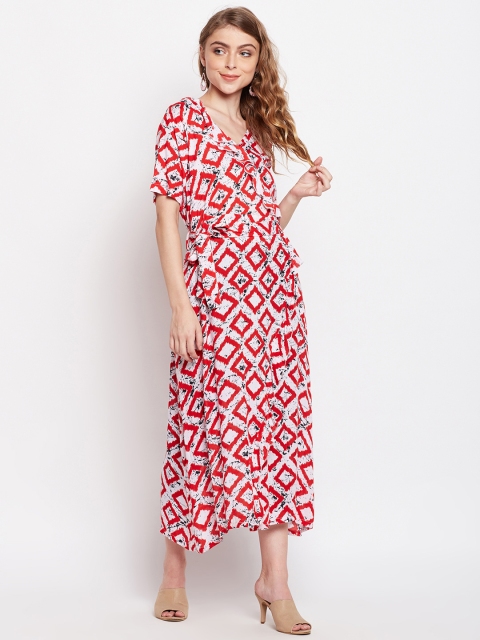 

Meee Women Red Printed Wrap Dress