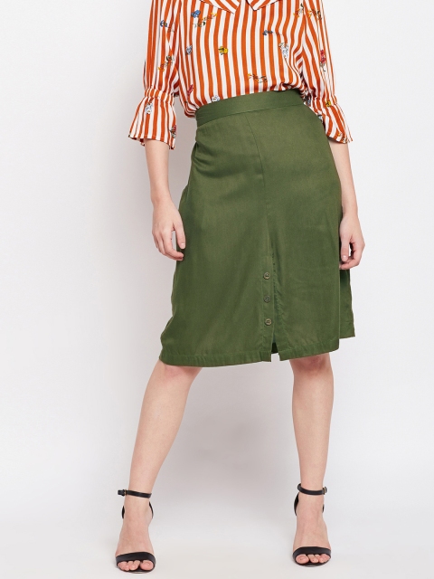 

Meee Women Olive Green Solid A-Line Skirt