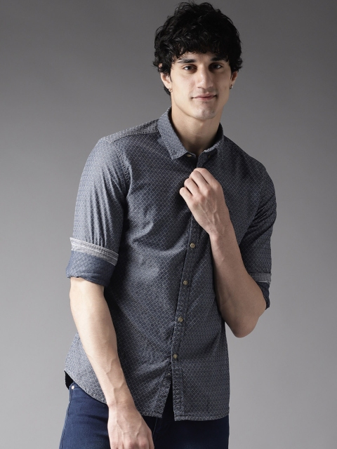 

Flying Machine Men Blue Regular Fit Self-Design Casual Shirt