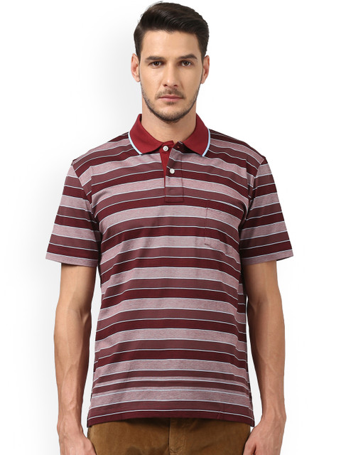 

ColorPlus Men Maroon Striped Polo Collar T-shirt