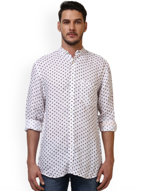 

ColorPlus Men White & Blue Tailored Fit Printed Linen Casual Shirt