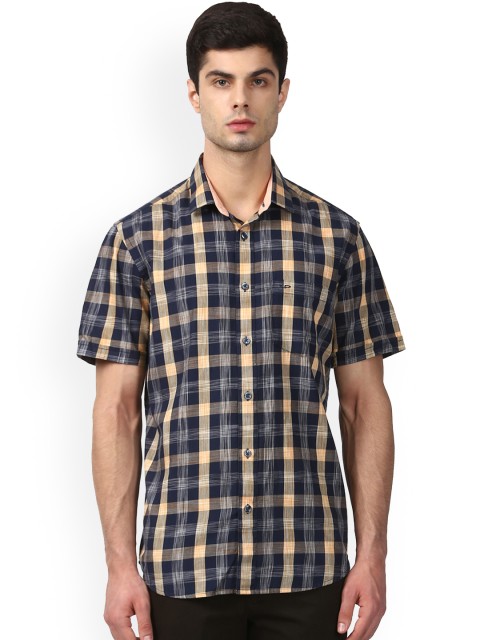 

ColorPlus Men Blue & Peach-Coloured Tailored Fit Checked Casual Shirt