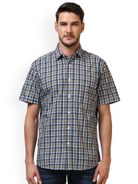 

ColorPlus Men Navy Blue & Yellow Tailored Fit Checked Casual Shirt