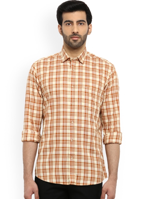 

ColorPlus Men Yellow & Brown Tailored Fit Checked Casual Shirt