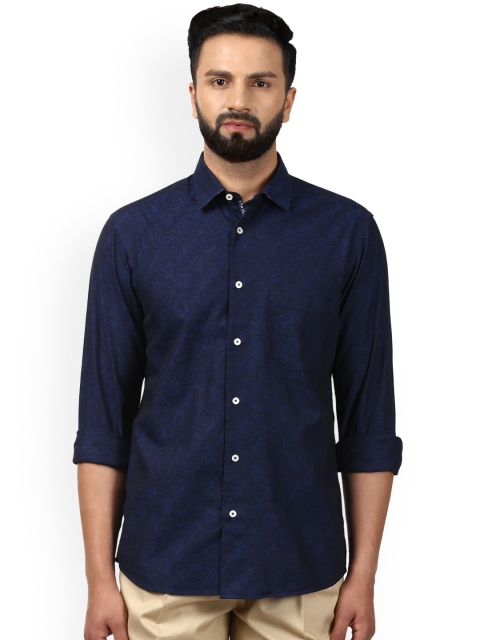 

ColorPlus Men Blue Tailored Fit Printed Casual Linen Shirt