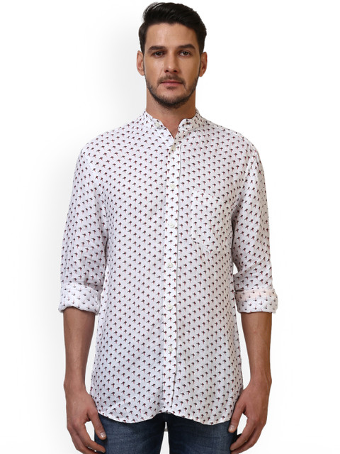 

ColorPlus Men White & Black Tailored Fit Printed Linen Casual Shirt