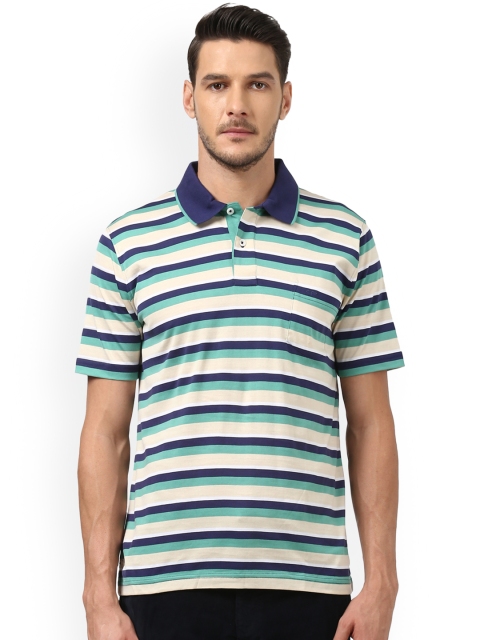 

ColorPlus Men Cream-Coloured Striped Polo Collar T-shirt