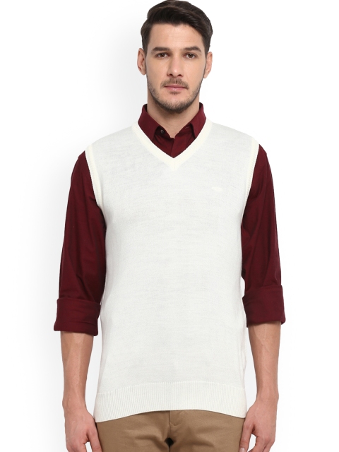 

ColorPlus Men Off-White Solid Sweater Vest