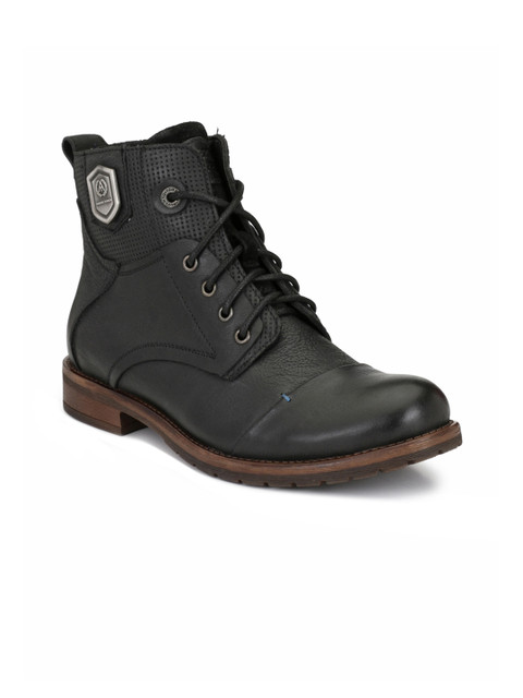 

Alberto Torresi Men Black Textured Leather High-Top Flat Boots