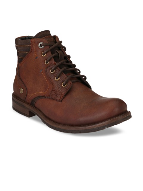 

Alberto Torresi Men Brown Textured Leather Mid-Top Leather Flat Boots