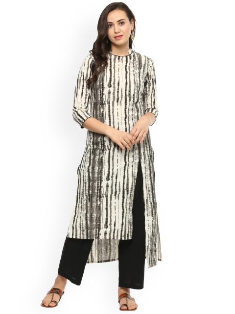 

Idalia Women Cream-Coloured & Black Dyed Straight Kurta