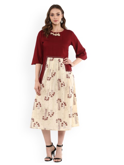 

Idalia Women Maroon Printed A-Line Dress
