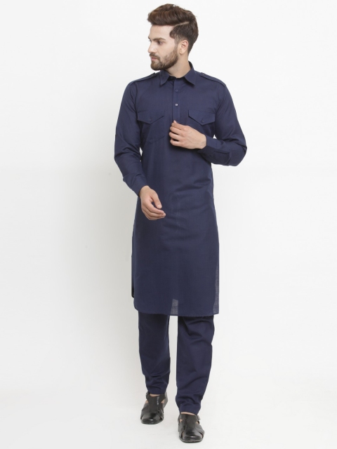 

Jompers Men Navy Blue Solid Kurta with Pyjamas