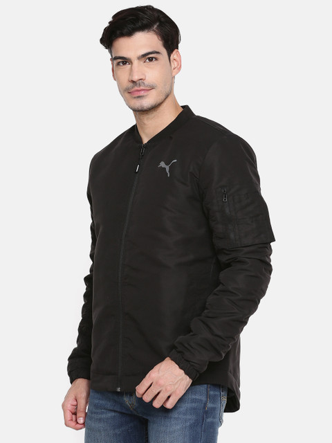 

Puma Men Black Style Bomber Solid Stand Collar Bomber Jacket