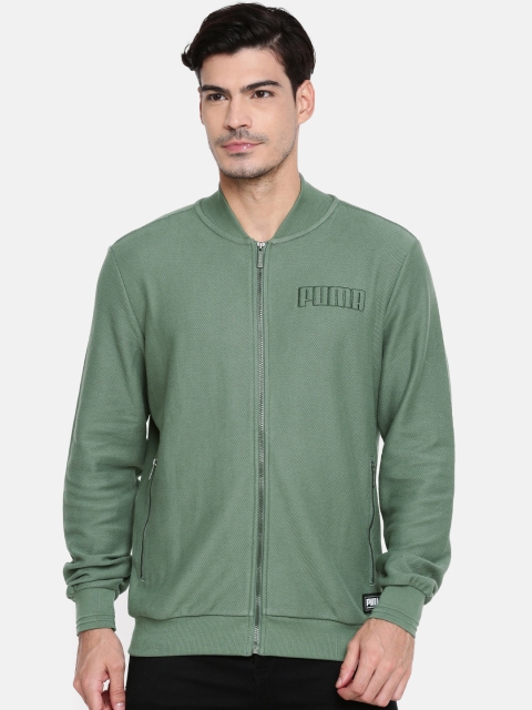 

Puma Men Green Solid Stand Collar Athletic Premium Sweatshirt