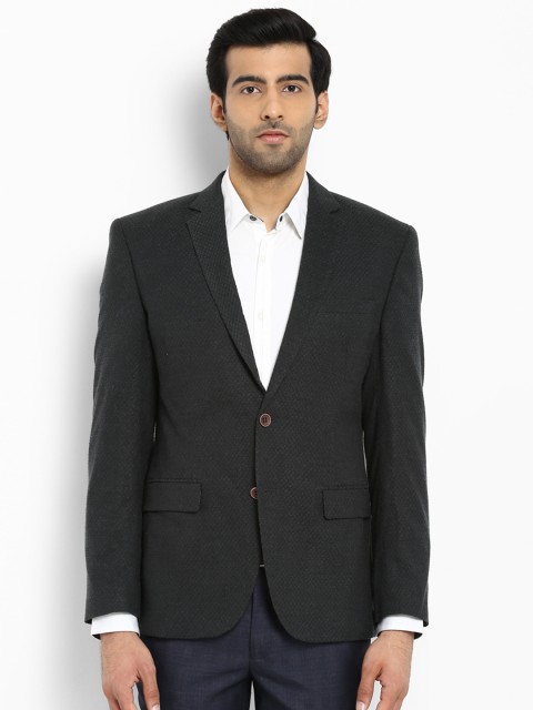 

Park Avenue Men Black Checked Slim Fit Single-Breasted Formal Blazer