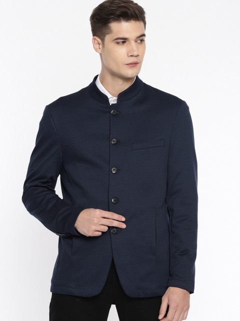

Park Avenue Men Navy Blue Solid Slim Fit Bandhgala Blazer