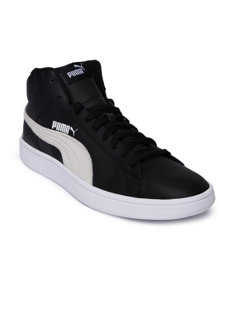 

Puma Unisex Black Smash v2 Mid Solid Leather Mid-Top Sneakers