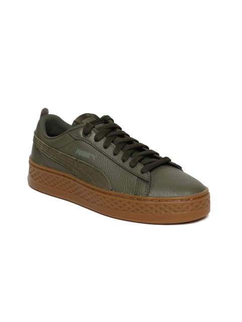 

Puma Women Olive Green Smash Platform Leather Sneakers