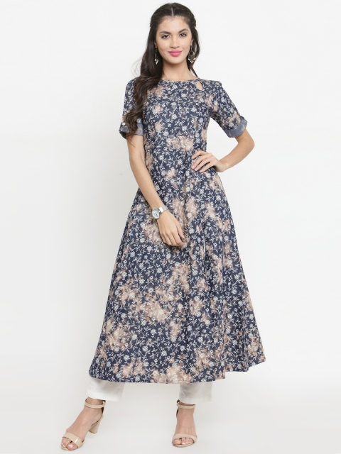 

Indibelle Women Blue & Beige Printed A-Line Kurta