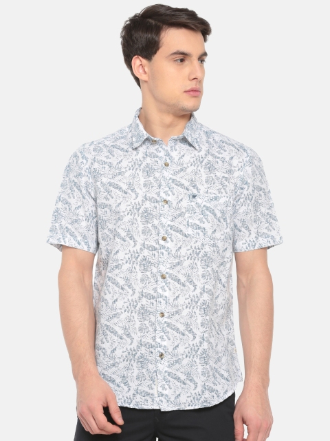 

t-base Men White & Blue Regular Fit Printed Casual Shirt