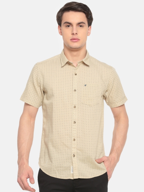 

t-base Men Beige Regular Fit Printed Casual Shirt