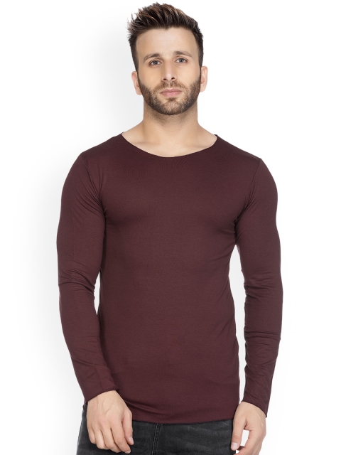 

Tinted Men Maroon Solid Round Neck T-shirt