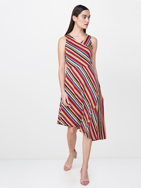 

AND Women Multicoloured Striped A-Line Dress, Multi