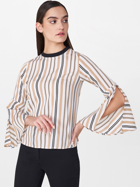 

AND Women Off-White & Beige Striped Top