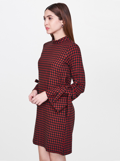 

AND Women Black & Red Checked A-Line Dress