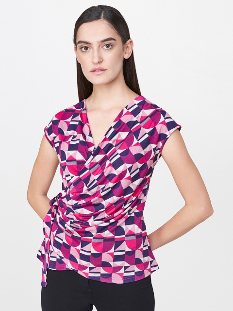 

AND Women Purple & Pink Printed Wrap Top