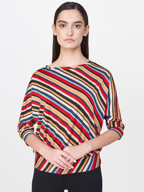 

AND Women Multicoloured Striped Blouson Top, Multi