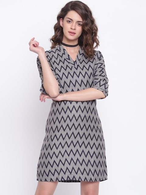 

AND Grey & Navy Blue Printed Tunic