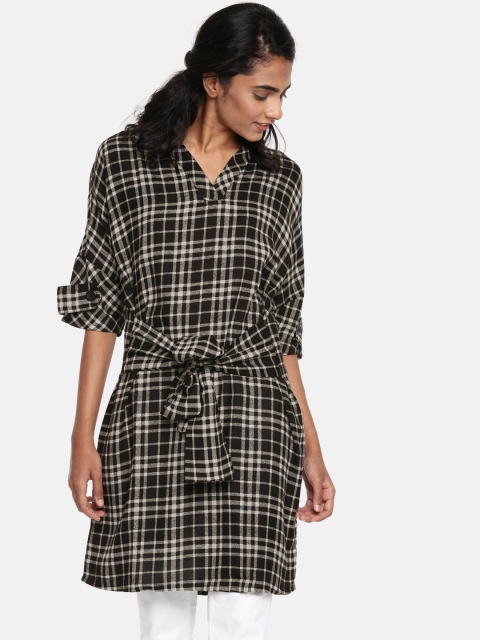 

AND Women Black Checked Wrap Tunic