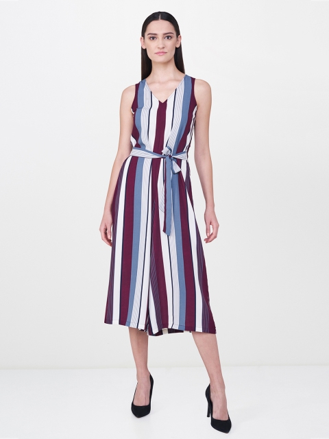 

AND White & Burgundy Striped Culotte Jumpsuit