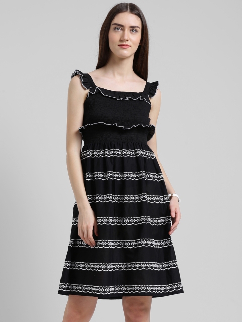 

Texco Women Black Self Design Fit and Flare Dress